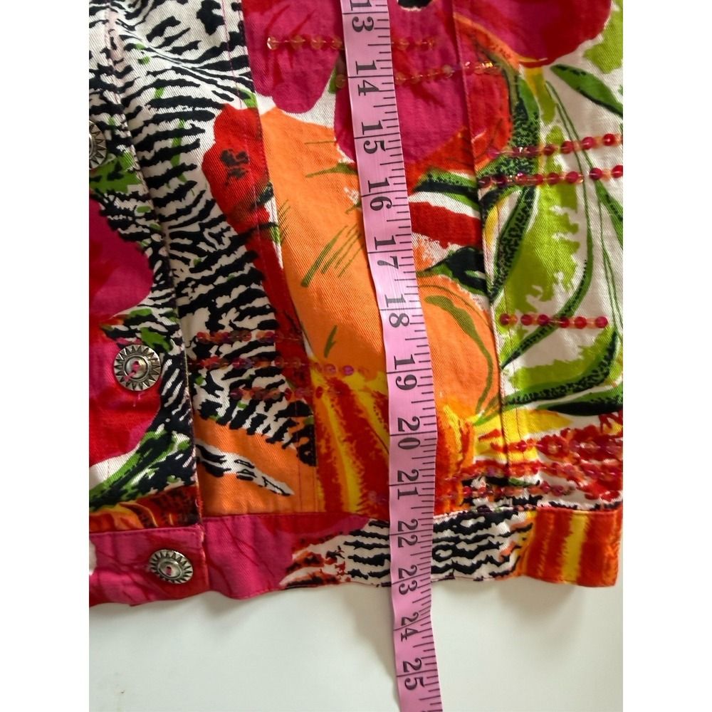 Choices Patchwork Jacket‎ Top Cardigan Floral Tropical Sequin Zebra Button Large - Picture 14 of 16